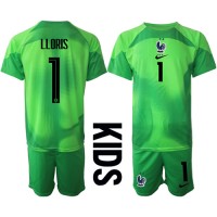 Frankreich Hugo Lloris #1 Torwart Fußballbekleidung Auswärtstrikot Kinder WM 2022 Kurzarm (+ kurze hosen)